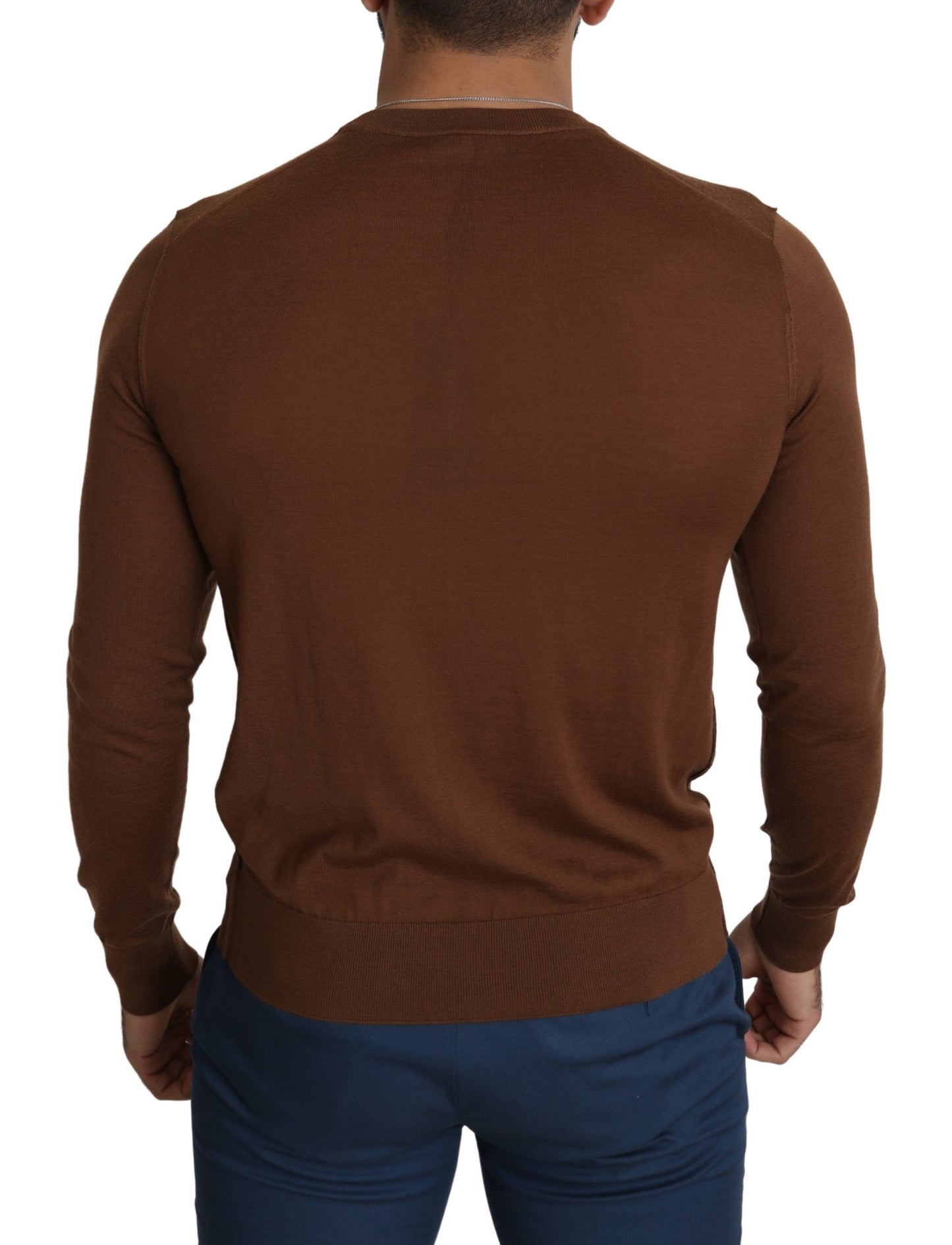 Elegant Brown Cashmere Pullover Sweater