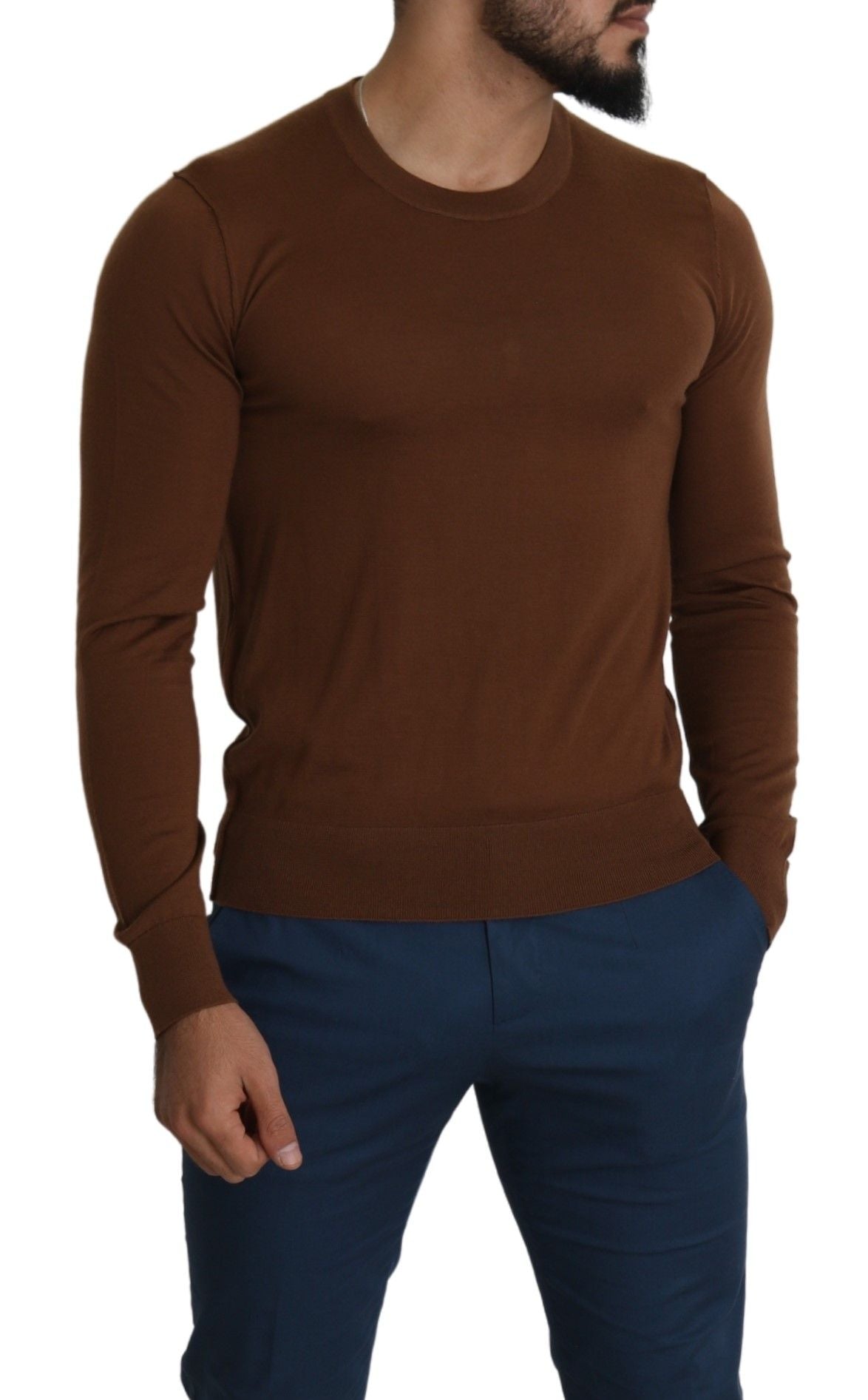 Elegant Brown Cashmere Pullover Sweater