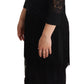 Black Sheer Floral Lace Crystal Maxi Dress