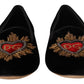 Black DG Sacred Heart Patch Slip On Flat Shoes