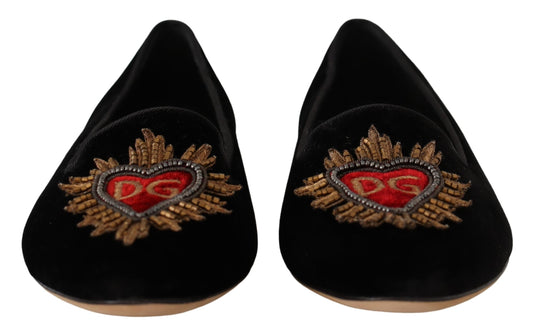 Black DG Sacred Heart Patch Slip On Flat Shoes