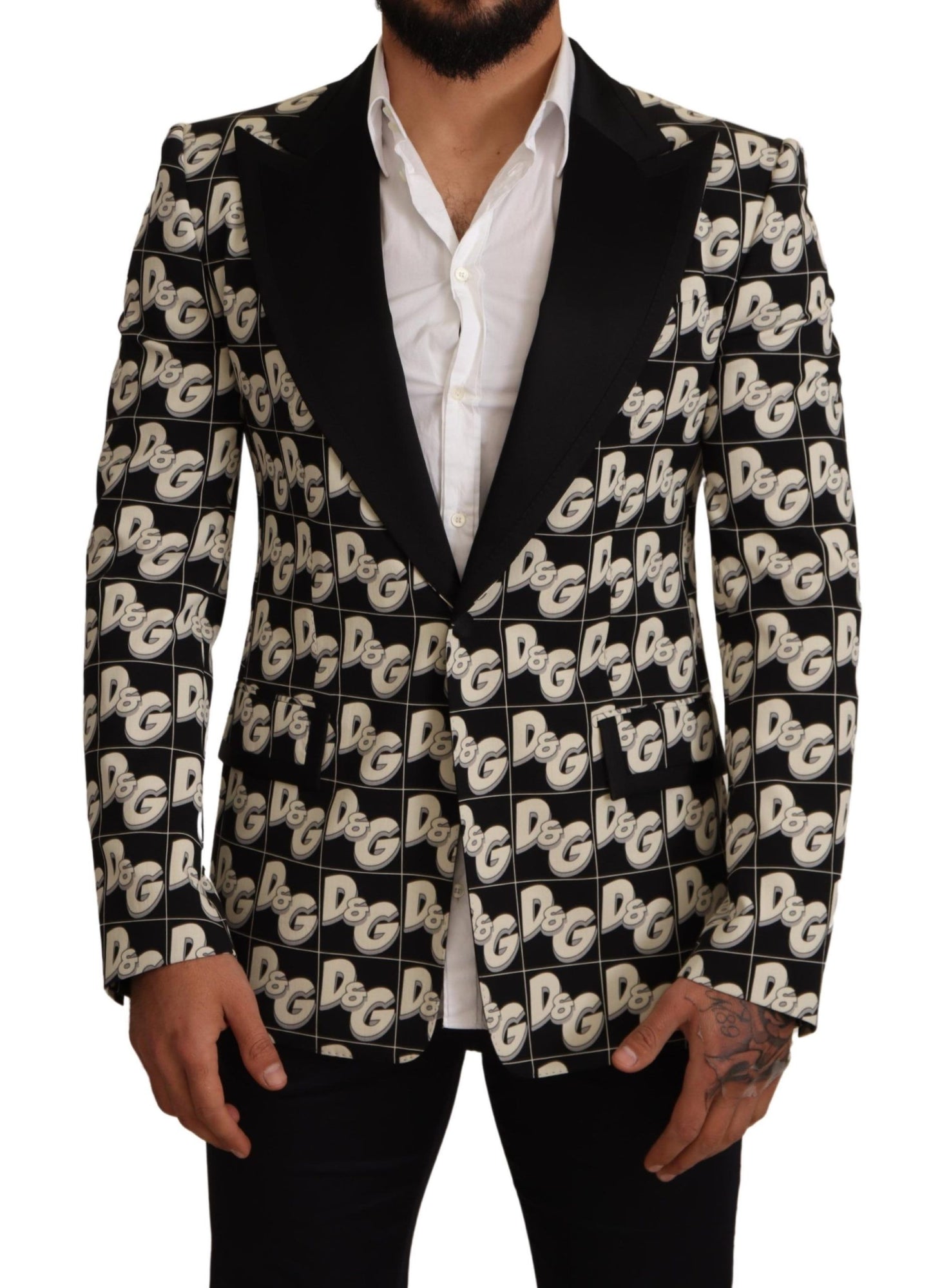 Elegant Black Logo Print Slim Fit Blazer