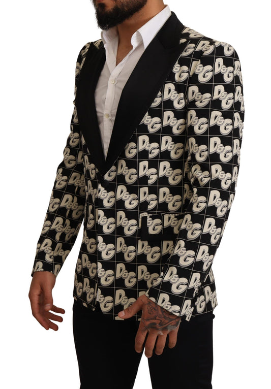 Elegant Black Logo Print Slim Fit Blazer