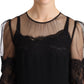 Black Sheer Floral Lace Crystal Maxi Dress