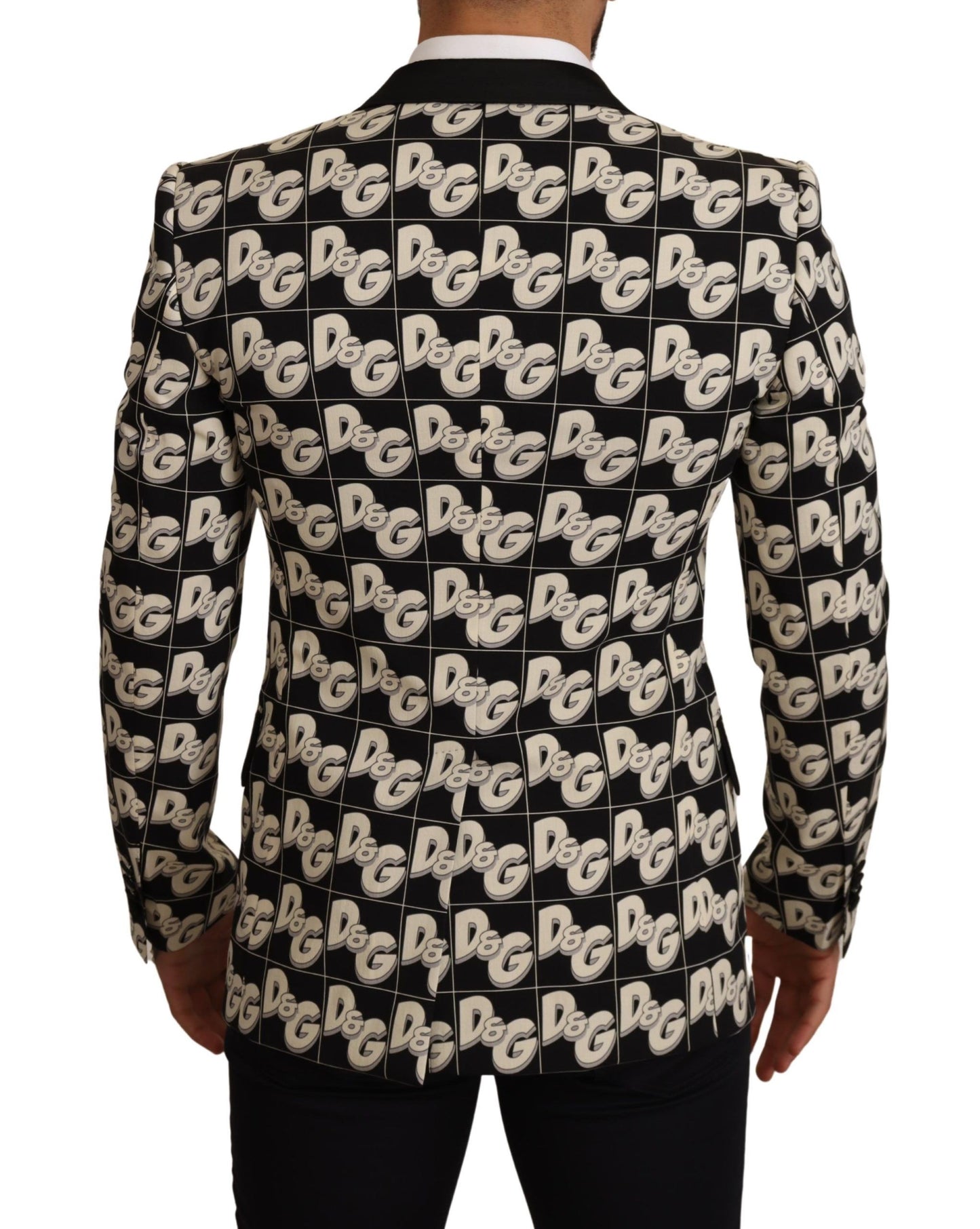 Elegant Black Logo Print Slim Fit Blazer