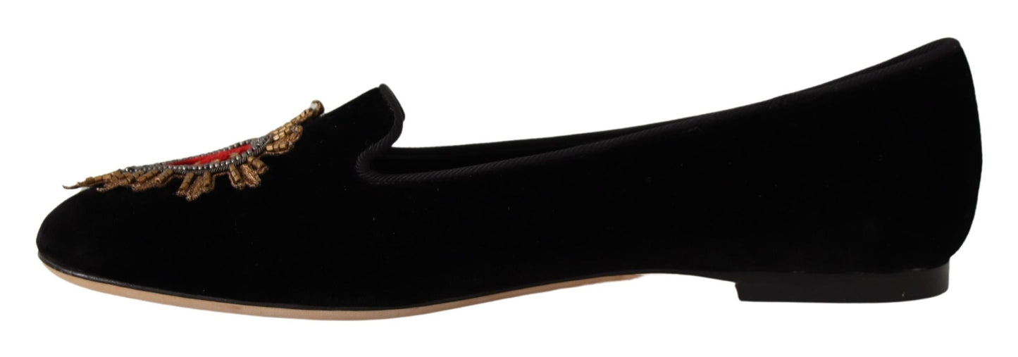 Black DG Sacred Heart Patch Slip On Flat Shoes