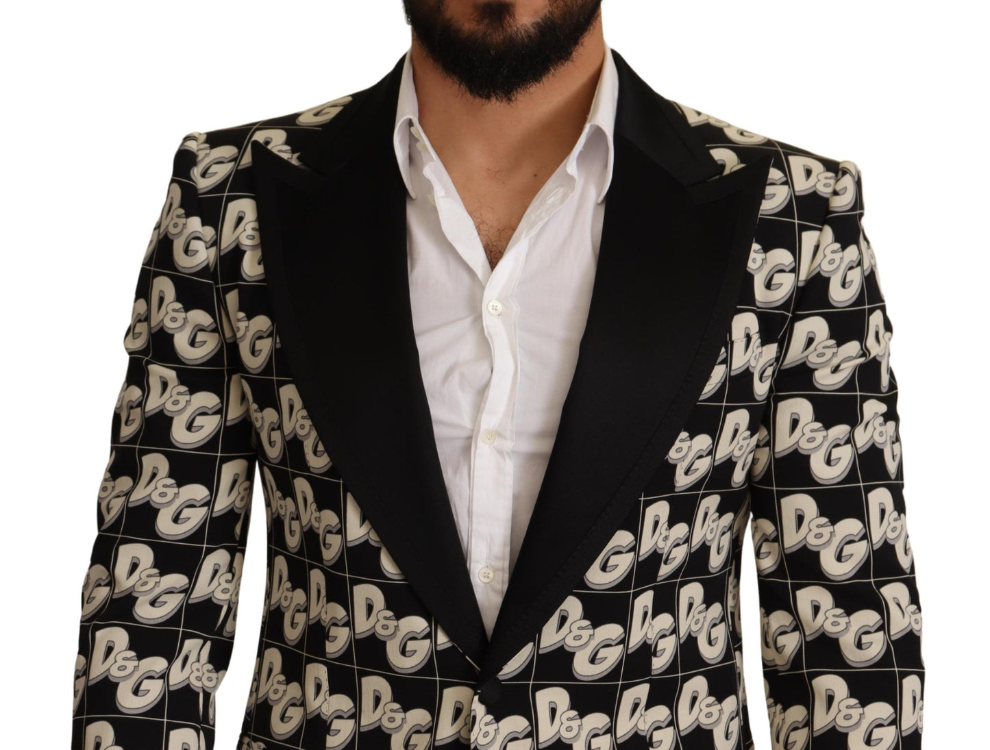 Elegant Black Logo Print Slim Fit Blazer