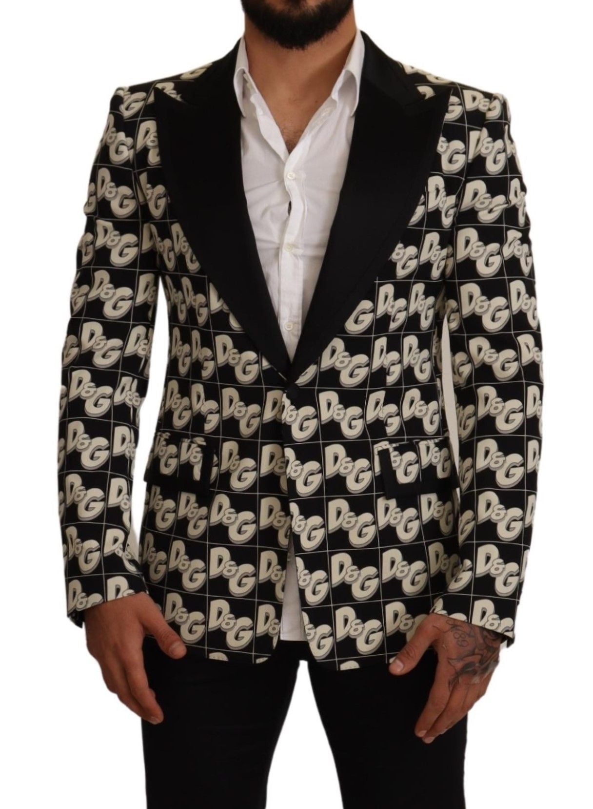 Elegant Black Logo Print Slim Fit Blazer