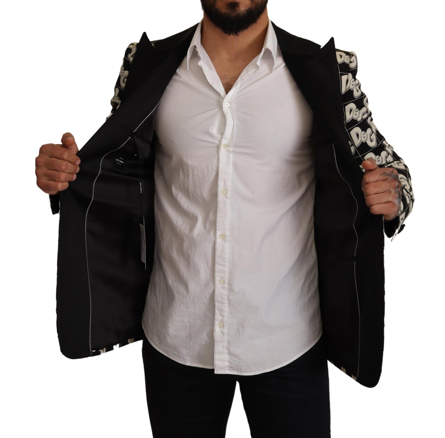 Elegant Black Logo Print Slim Fit Blazer