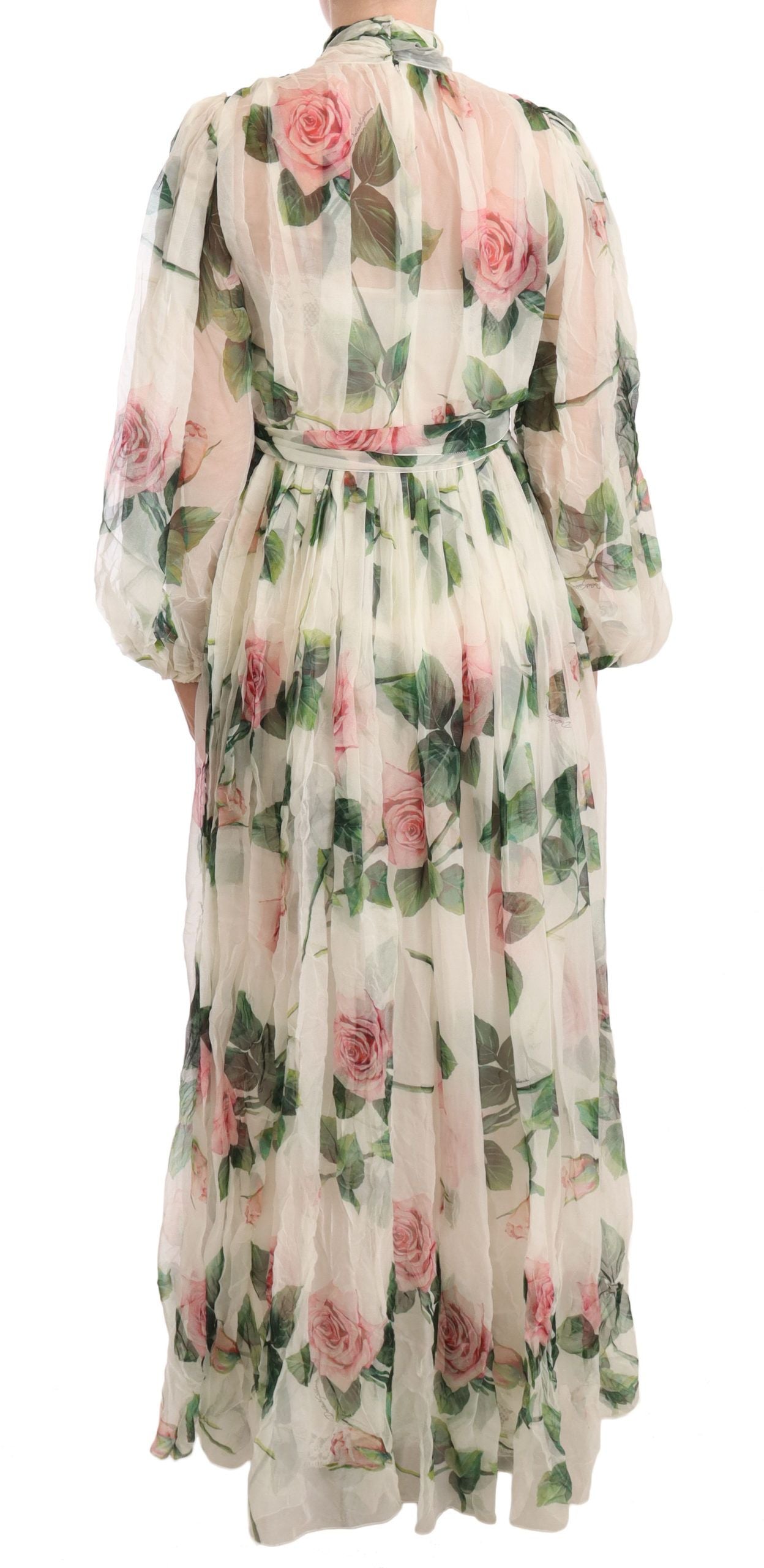 Elegant White Silk Maxi Dress with Rose Print