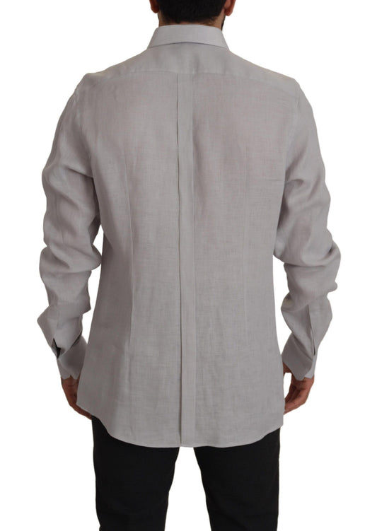 Elegant Grey Slim Fit Linen Shirt