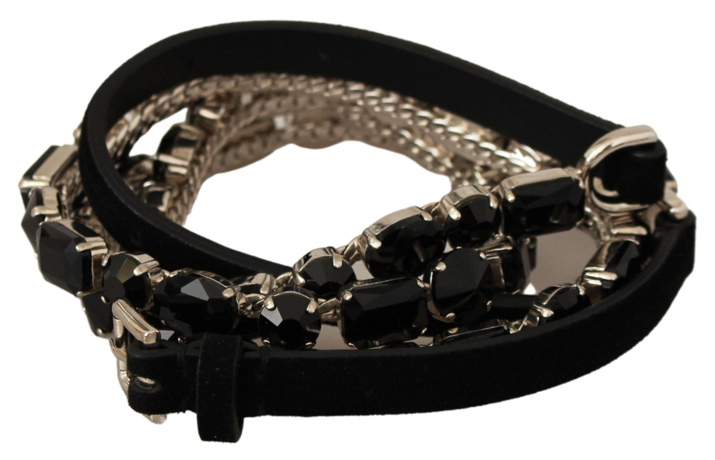 Luxurious Black Crystal-Embellished Leather Belt