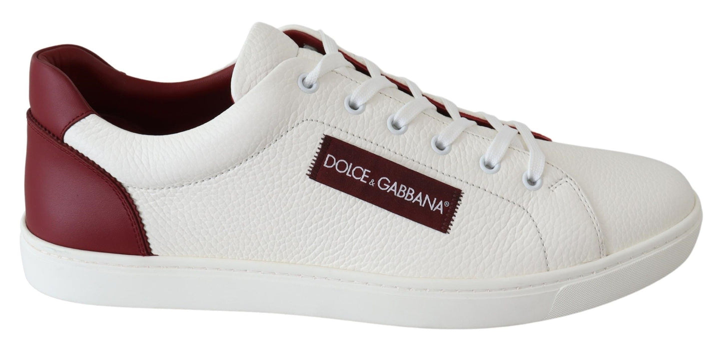 Elegant Low-Top Leather Sneakers in White & Bordeaux