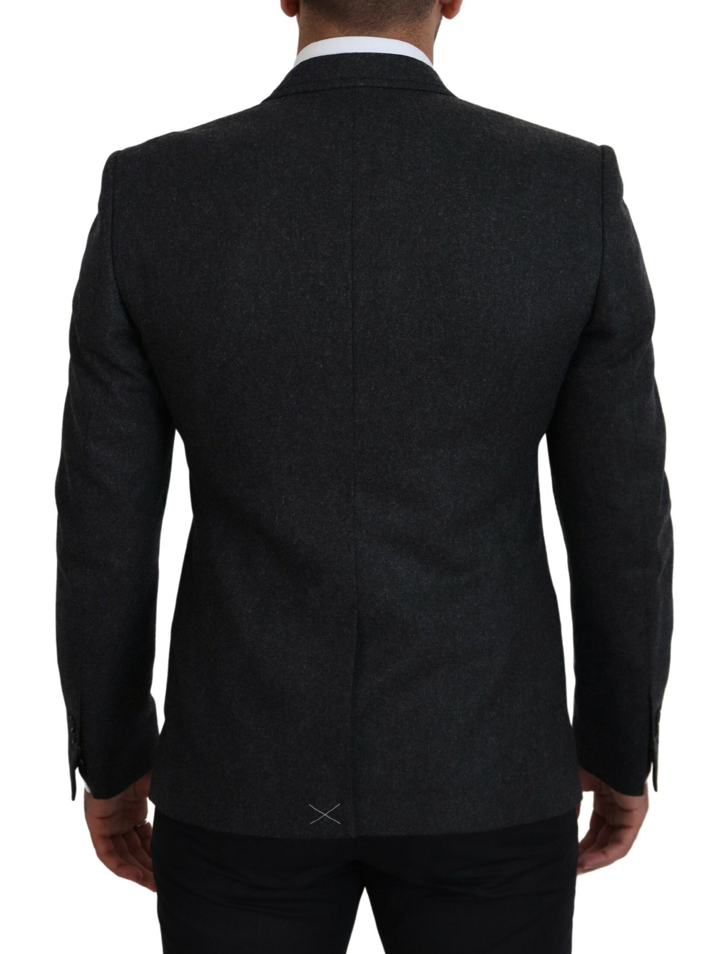 Elegant Gray Single Breasted Wool Blazer