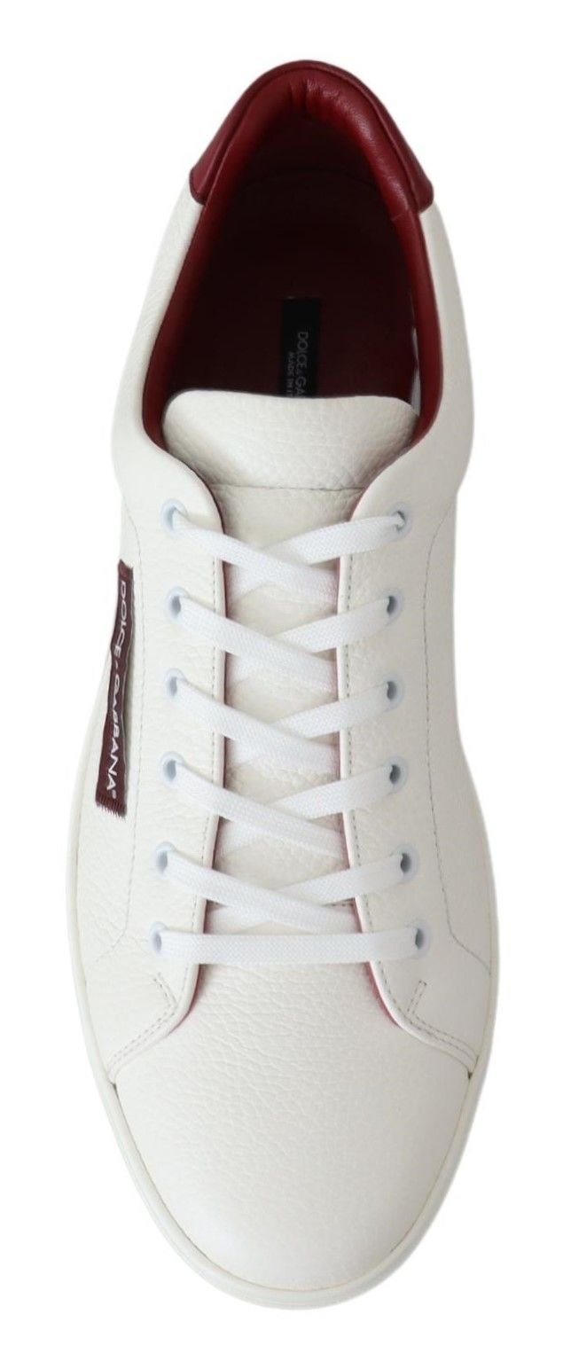 Elegant Low-Top Leather Sneakers in White & Bordeaux