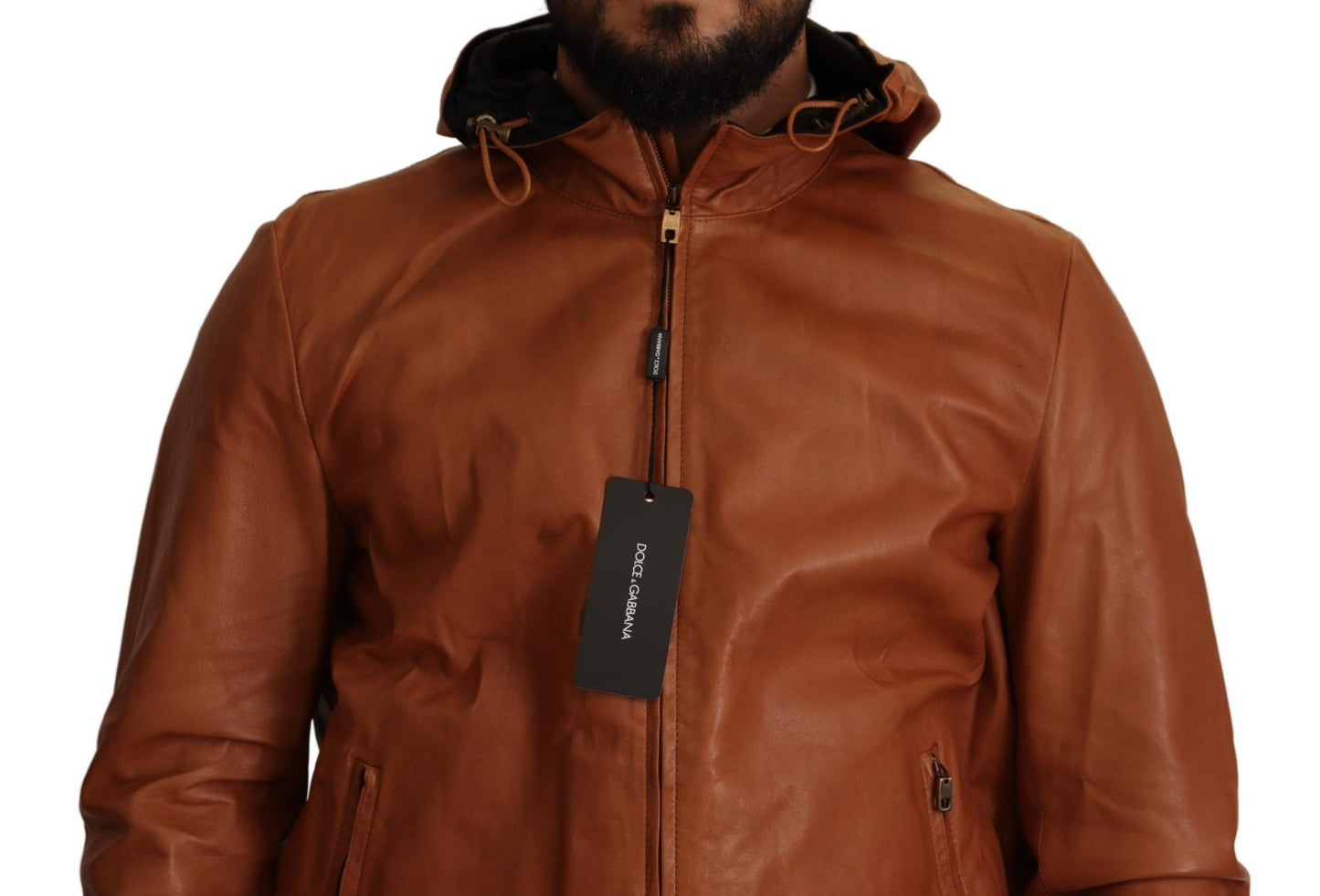 Elegant Brown Leather Bomber Jacket