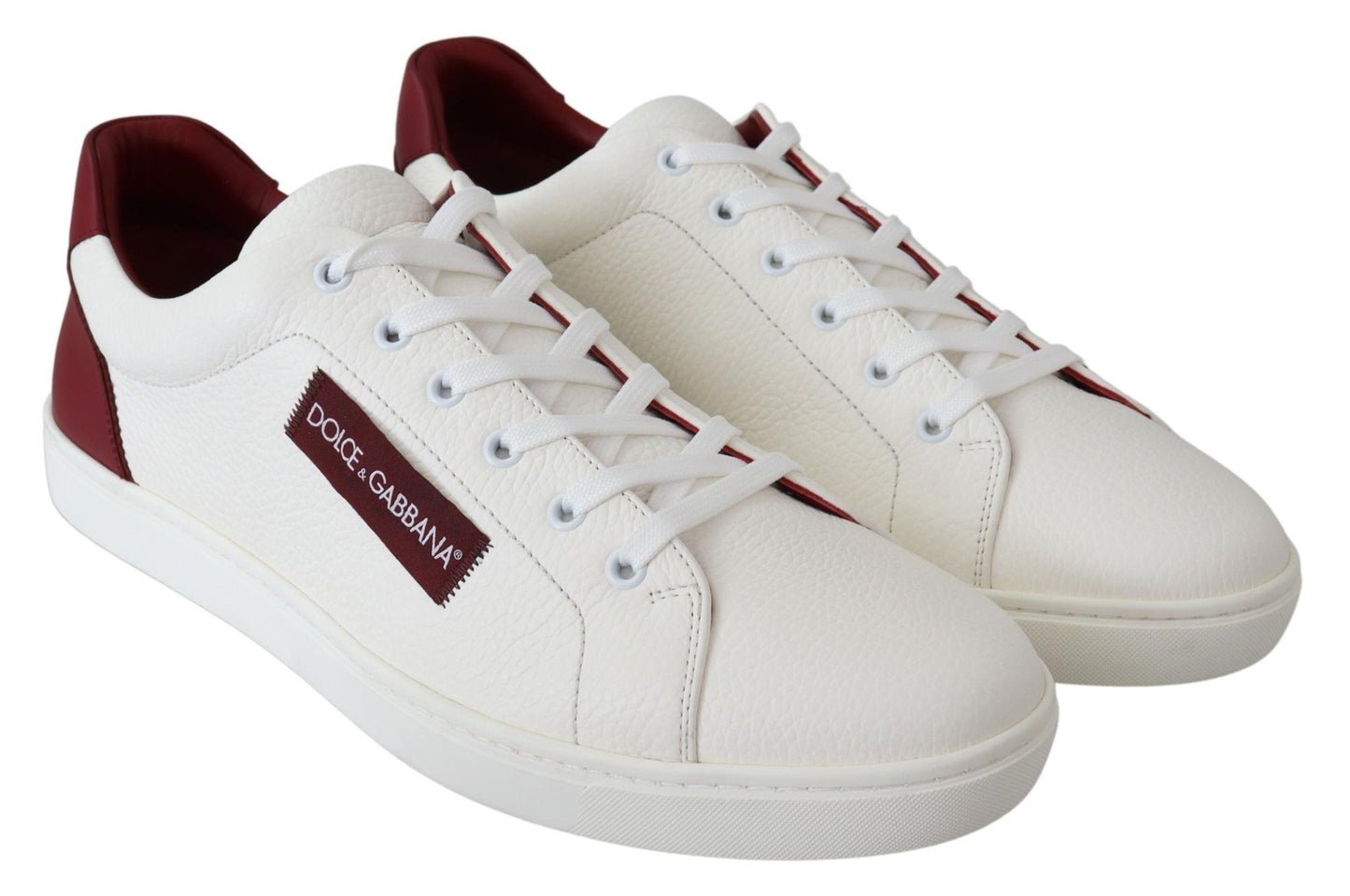 Elegant Low-Top Leather Sneakers in White & Bordeaux