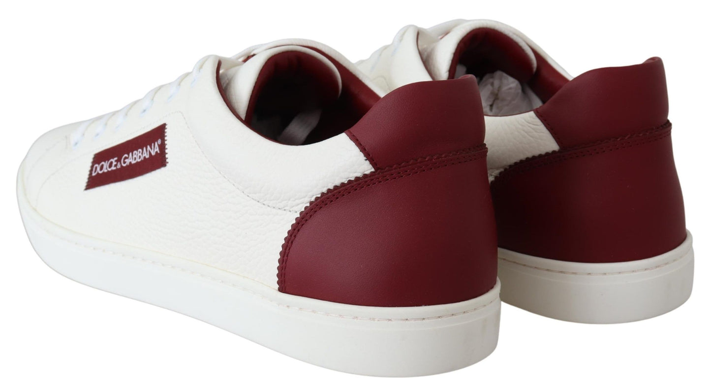 Elegant Low-Top Leather Sneakers in White & Bordeaux