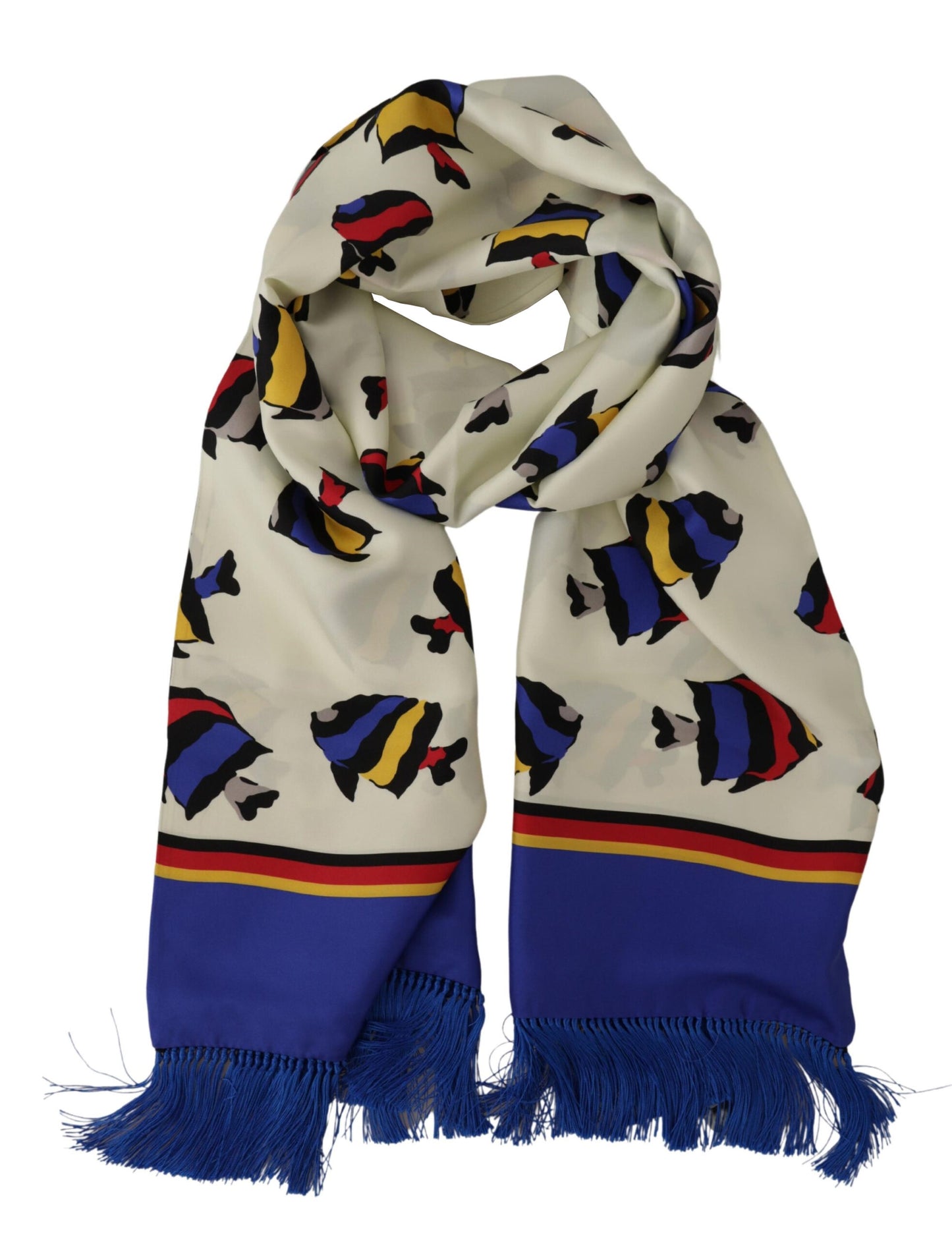 Multicolor Fish Printed Shawl Neck Wrap Fringe Scarf