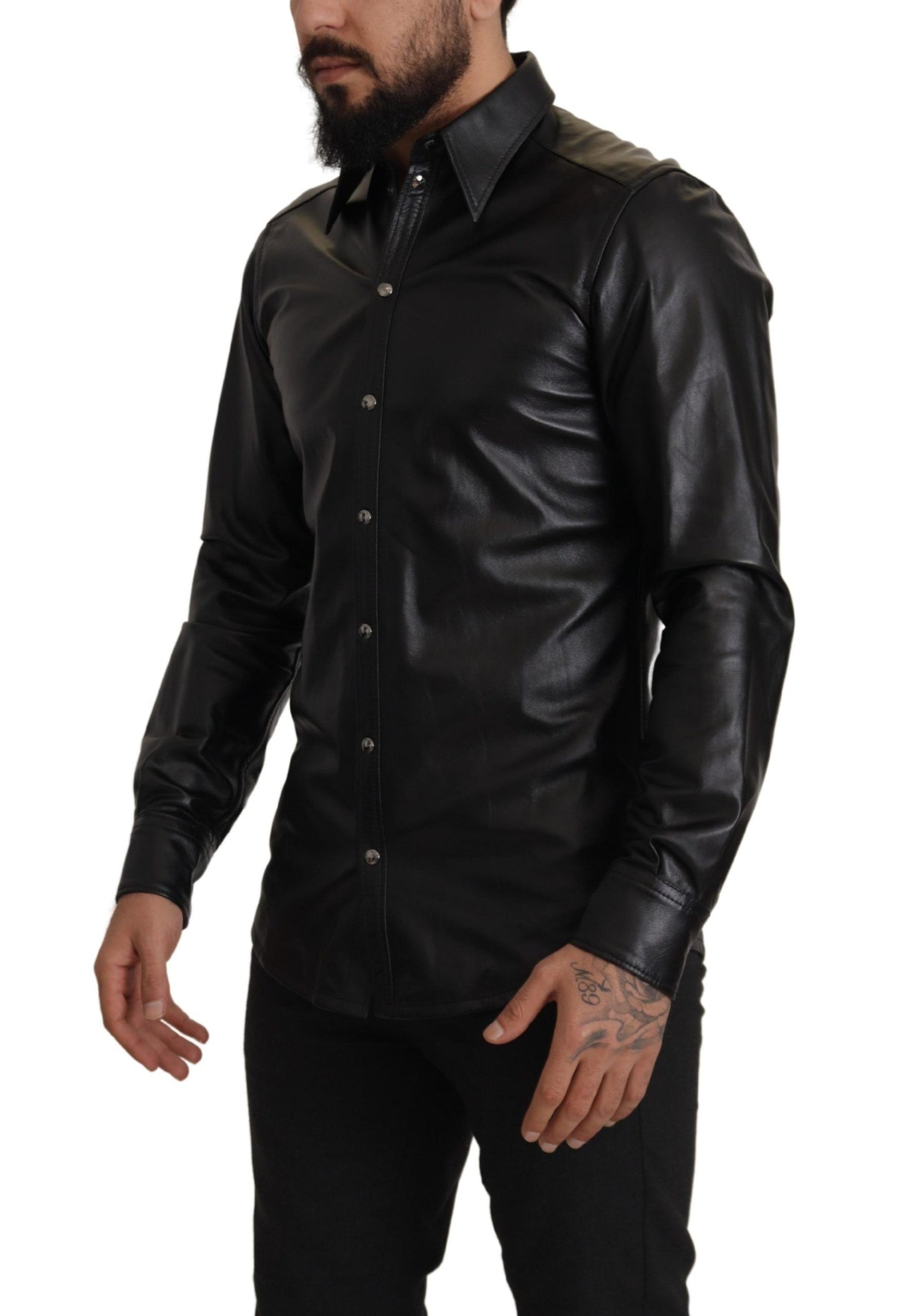 Elegant Leather Button-Down Slim Fit Shirt