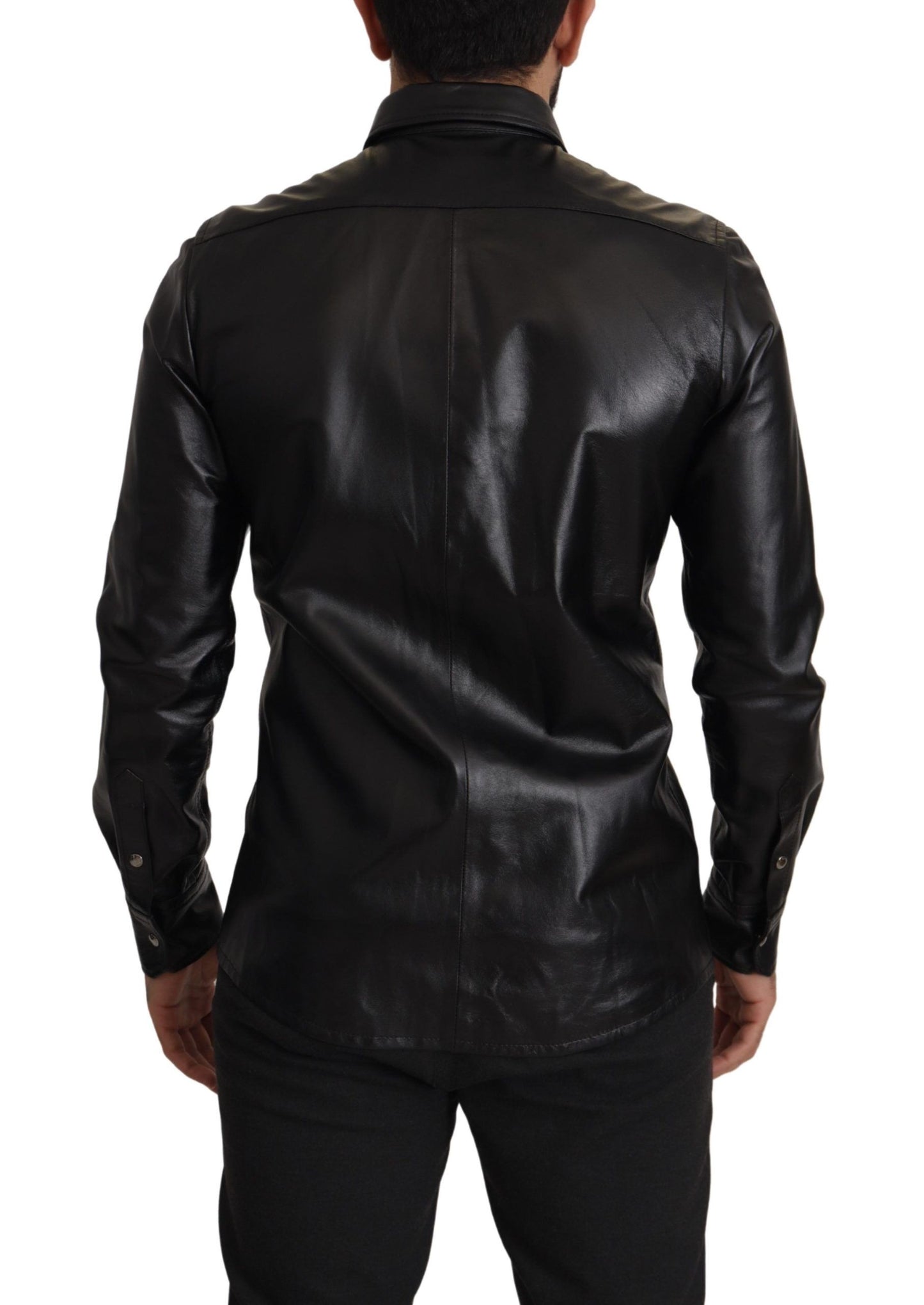 Elegant Leather Button-Down Slim Fit Shirt