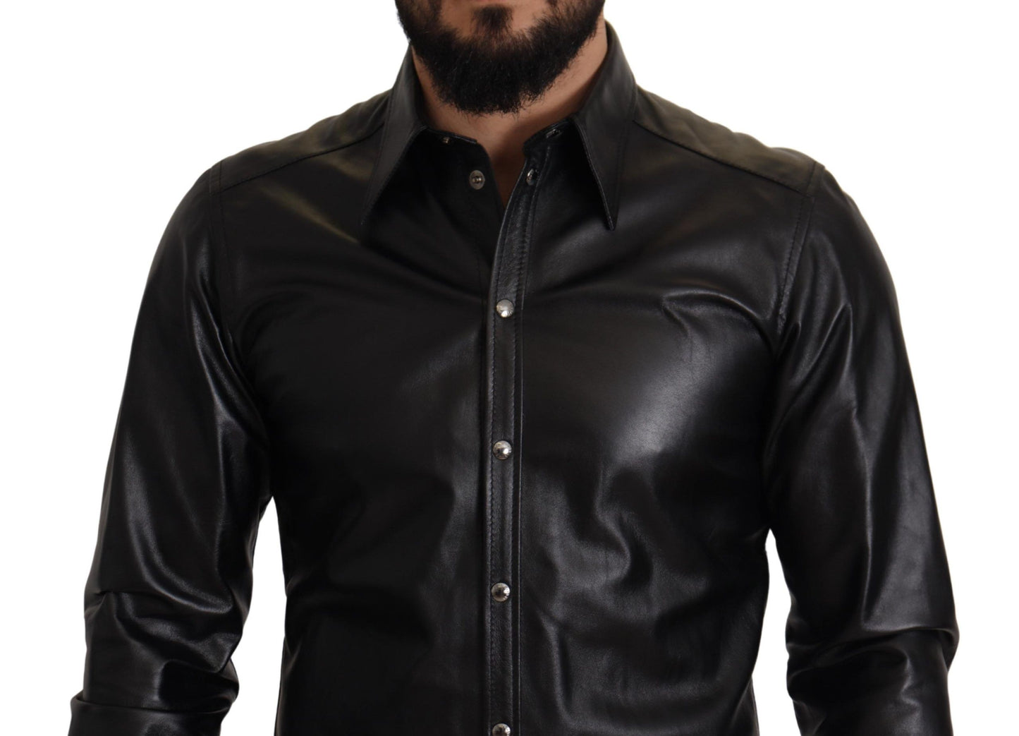 Elegant Leather Button-Down Slim Fit Shirt