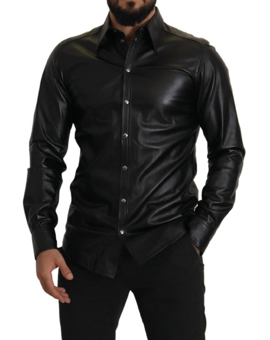 Elegant Leather Button-Down Slim Fit Shirt