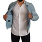 Elegant Light Blue Leather Bomber Jacket