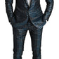 Elegant Blue Silver Two-Piece Suit