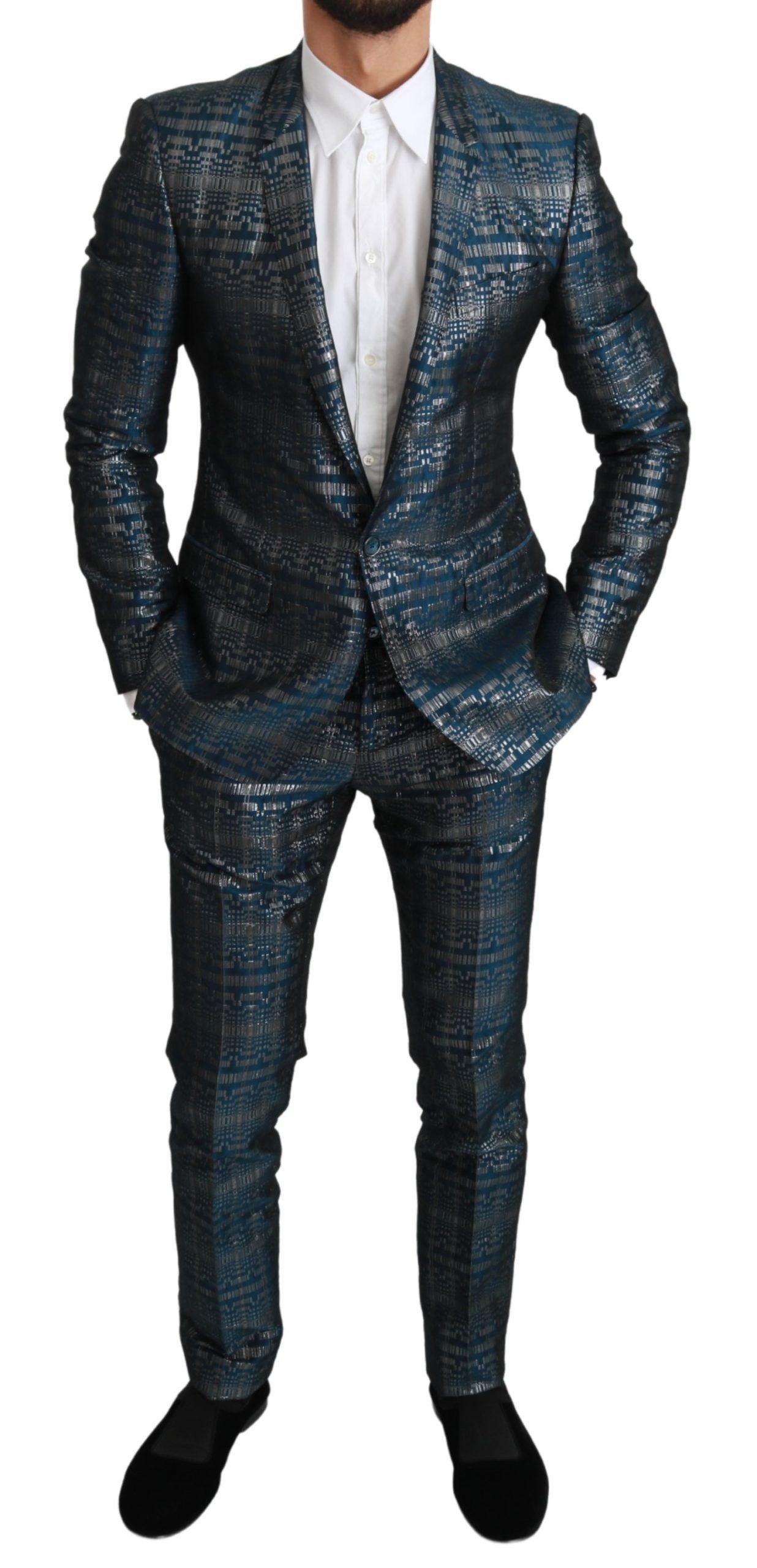 Elegant Blue Silver Two-Piece Suit