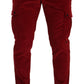 Red Corduroy Cotton Cargo Skinny Trouser Pants
