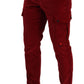Red Corduroy Cotton Cargo Skinny Trouser Pants