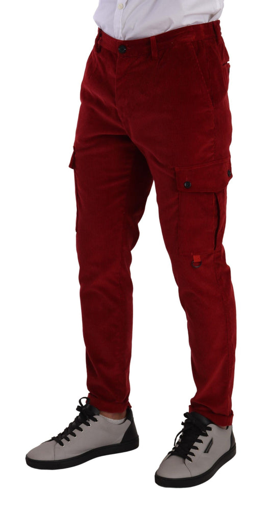 Red Corduroy Cotton Cargo Skinny Trouser Pants