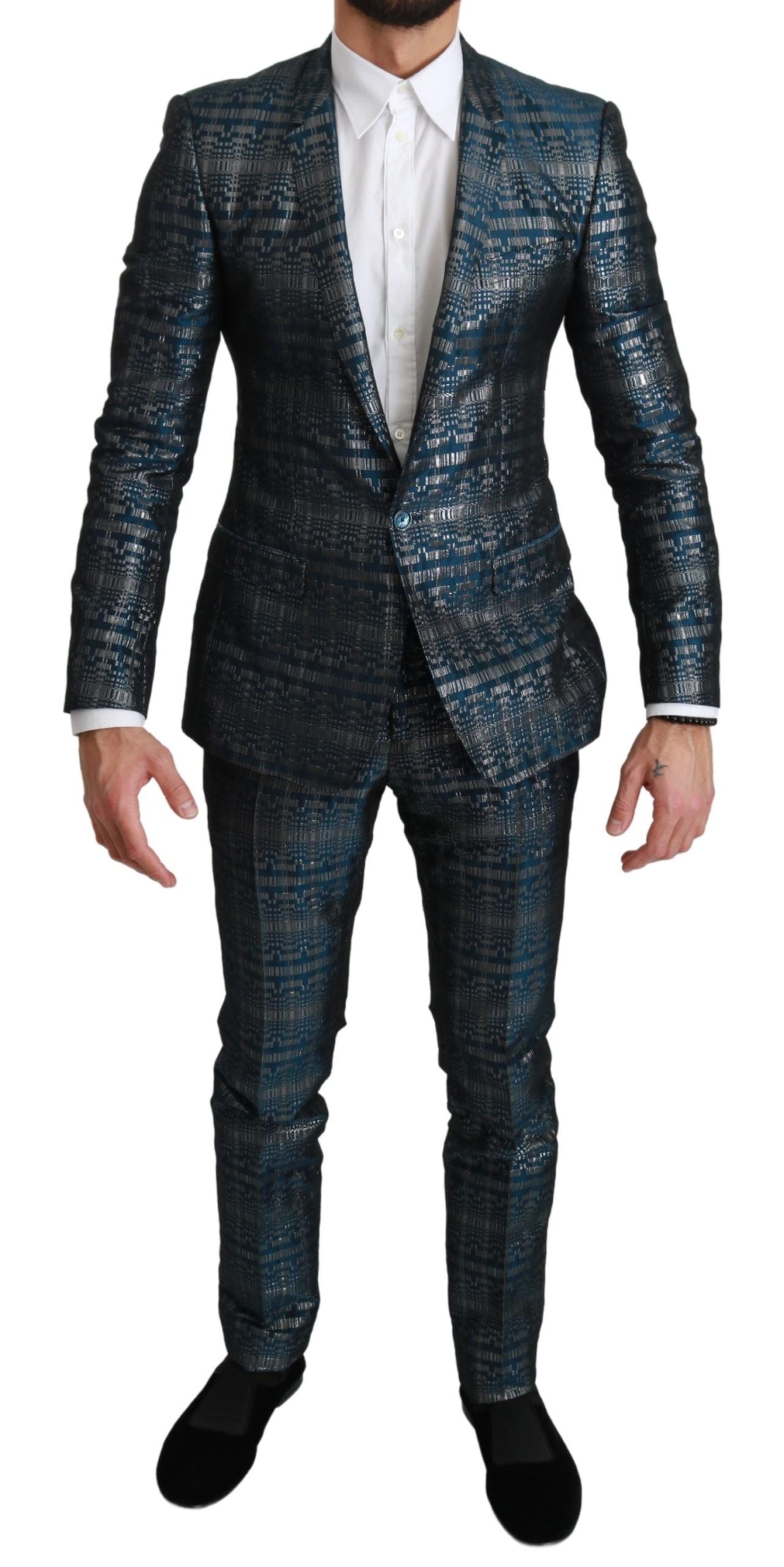 Elegant Blue Silver Two-Piece Suit