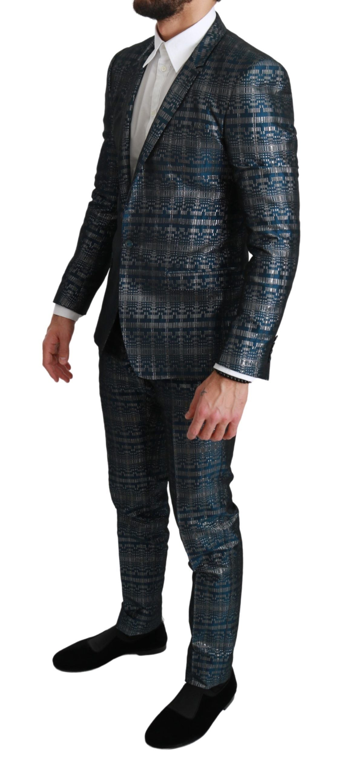 Elegant Blue Silver Two-Piece Suit