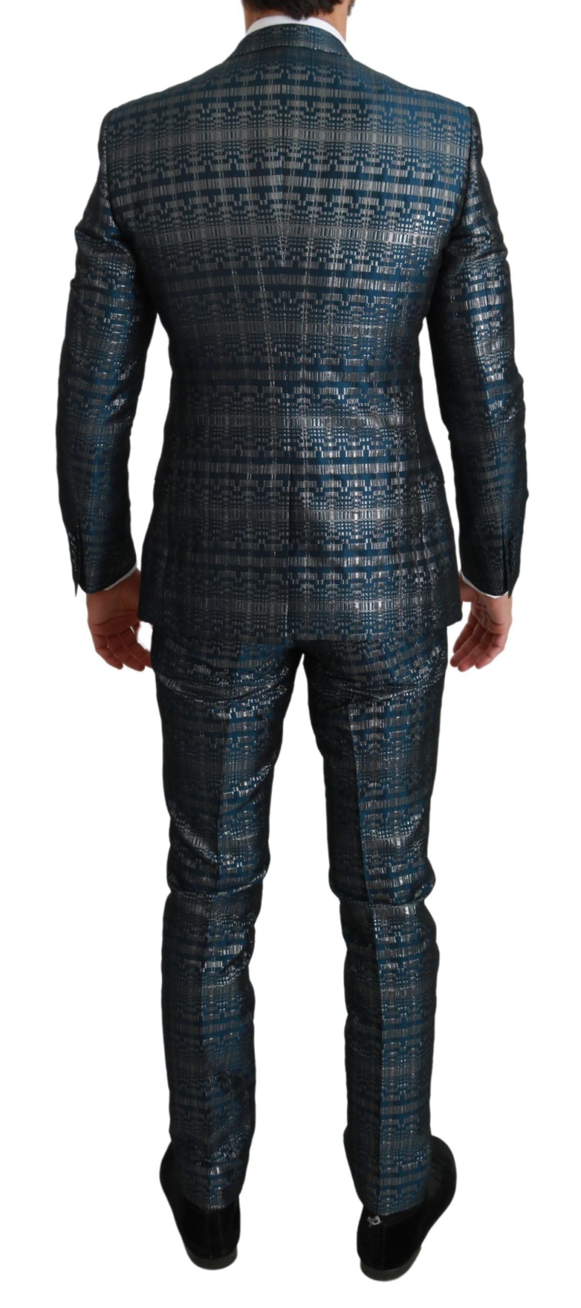 Elegant Blue Silver Two-Piece Suit