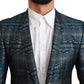 Elegant Blue Silver Two-Piece Suit