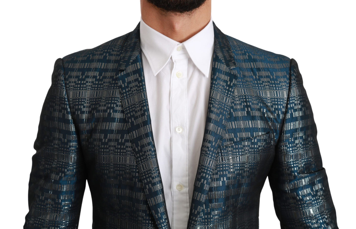 Elegant Blue Silver Two-Piece Suit