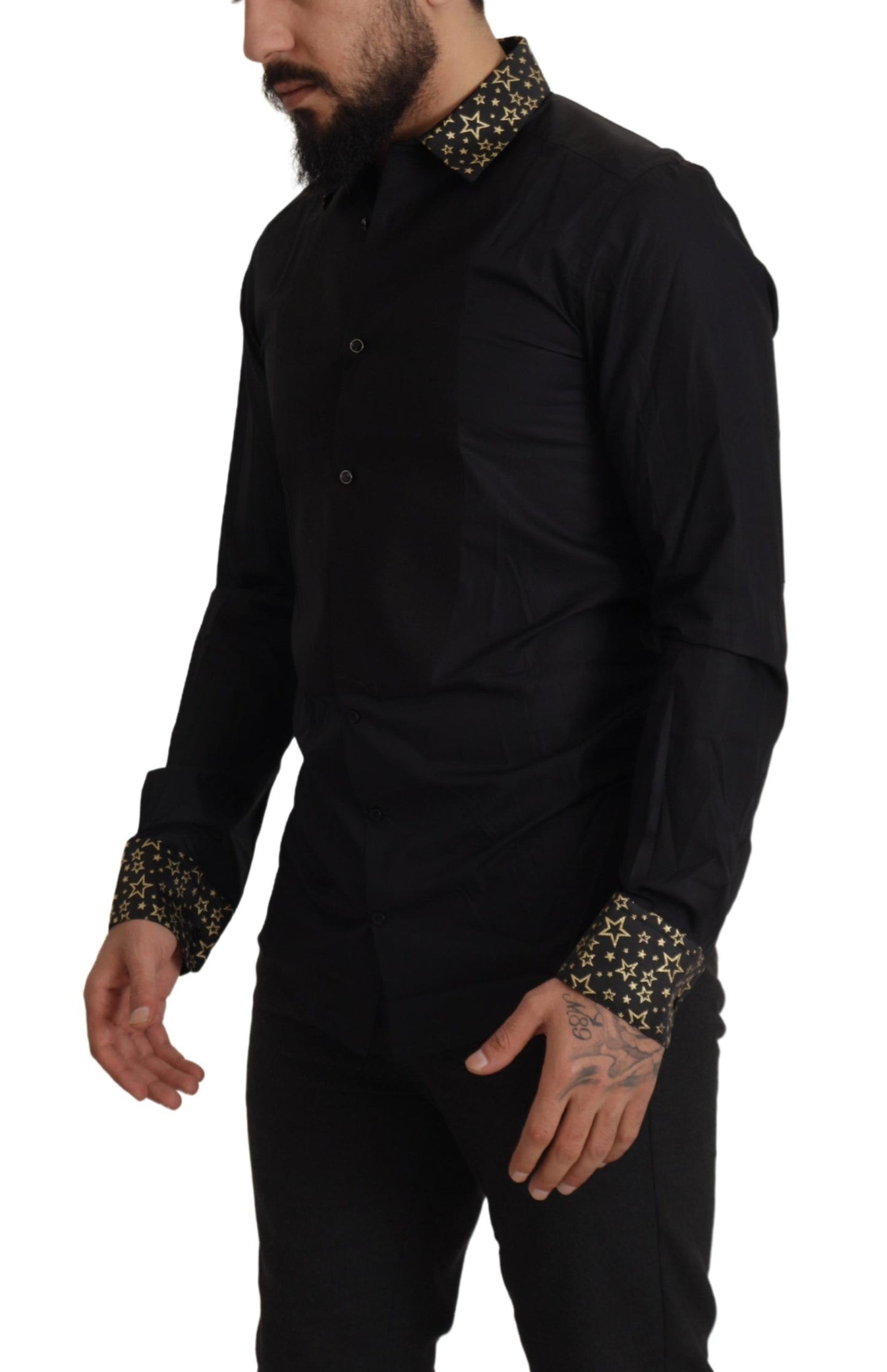 Elegant Slim Fit Black Cotton Shirt