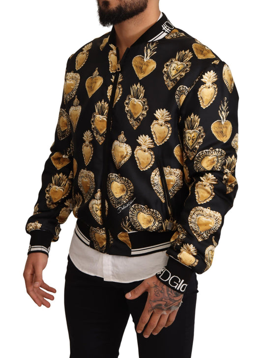 Opulent Silk Satin Bomber with Signature Print