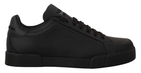 Elegant Black Leather Casual Sneakers