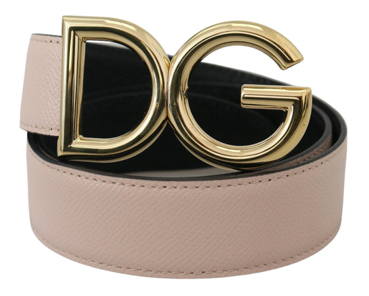 Elegant Beige Leather Belt with Metal Logo Buckle