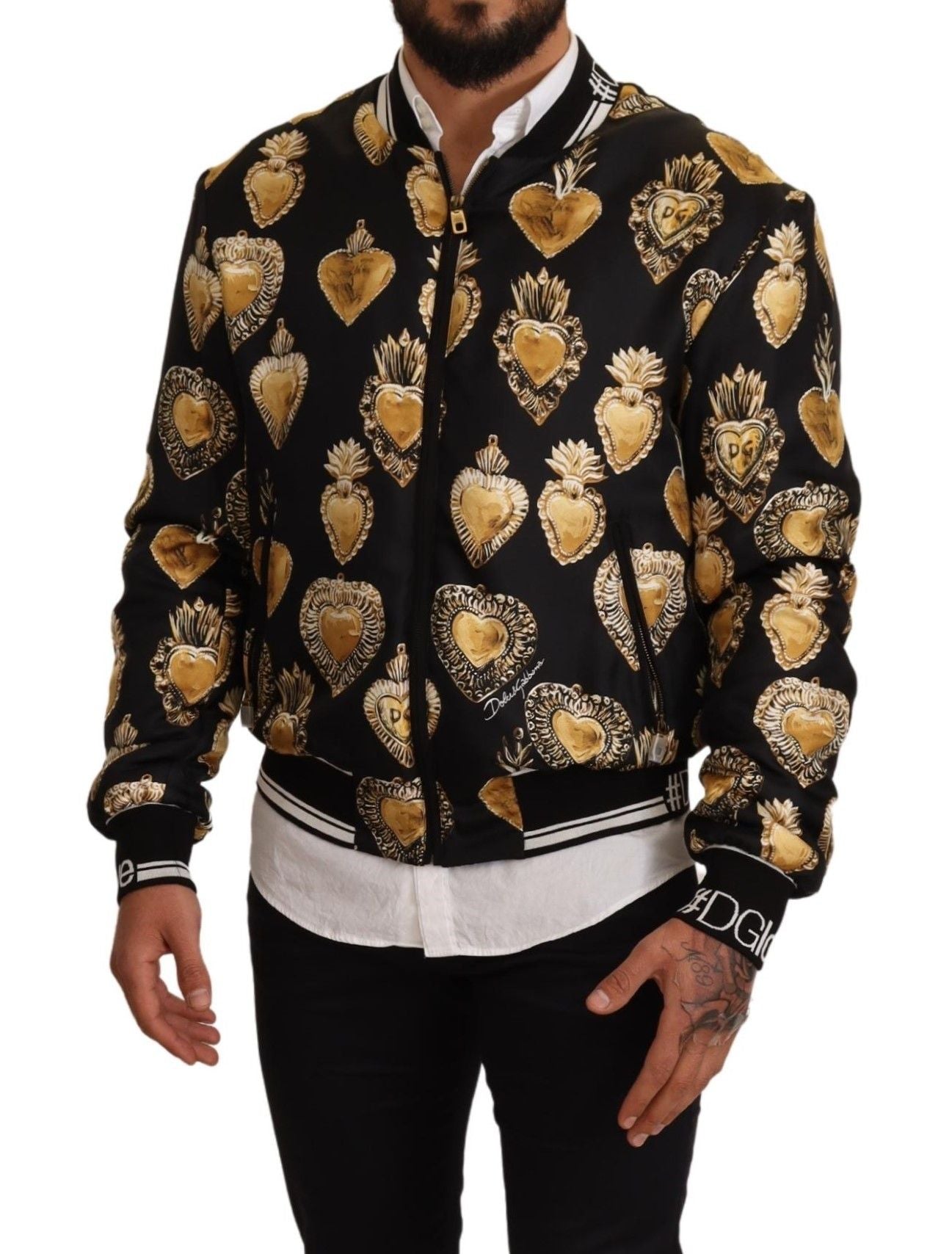 Opulent Silk Satin Bomber with Signature Print