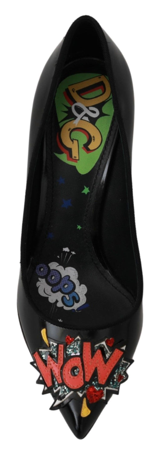 Elegant Embroidered Black Leather Pumps