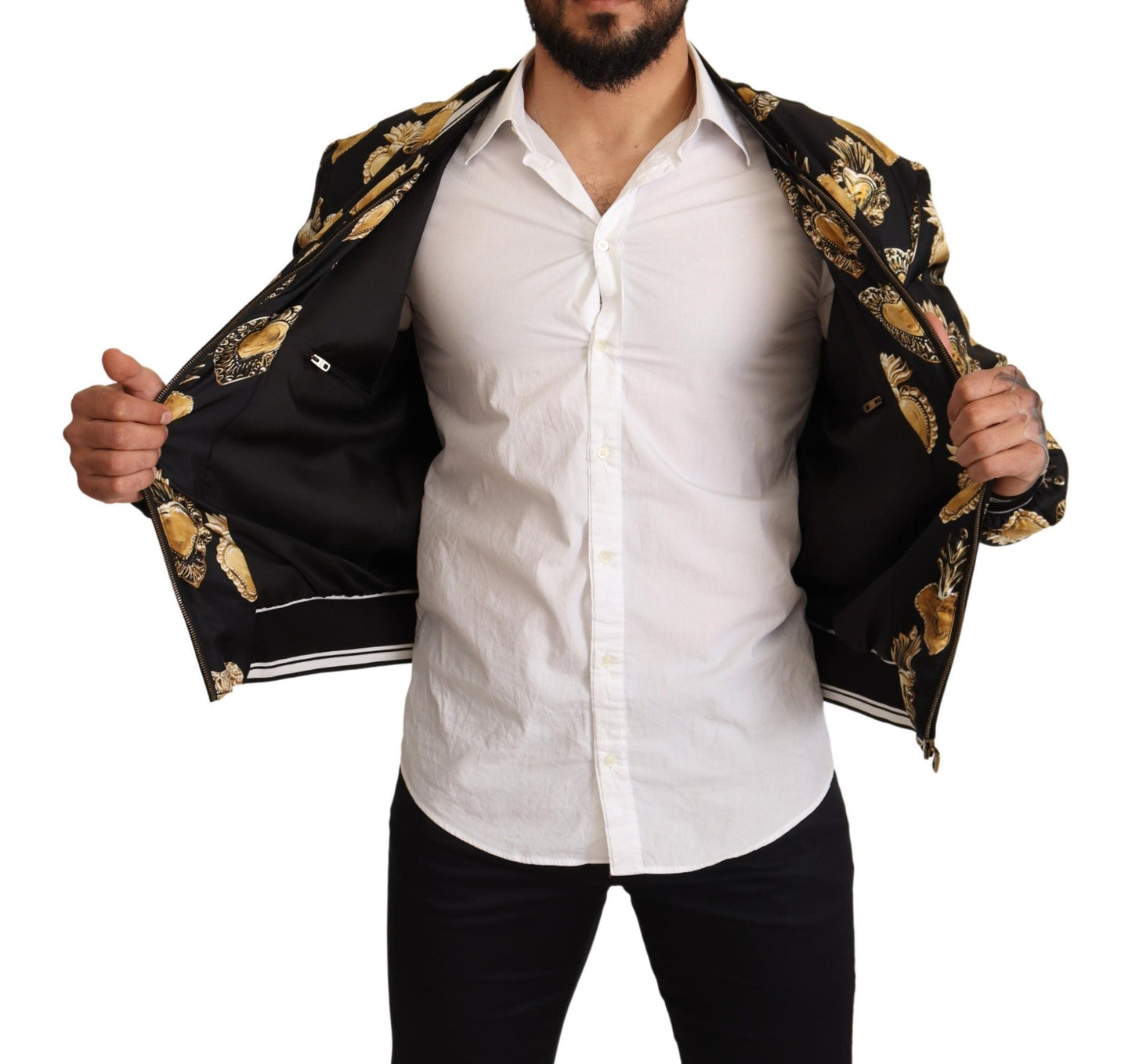 Opulent Silk Satin Bomber with Signature Print