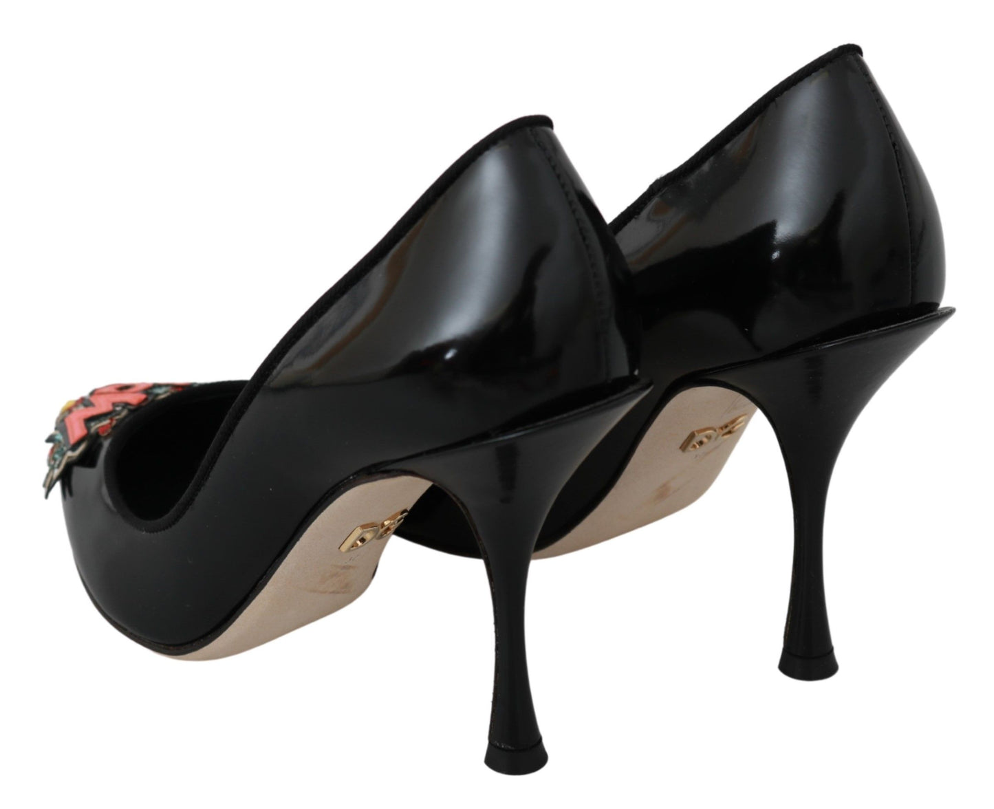 Elegant Embroidered Black Leather Pumps