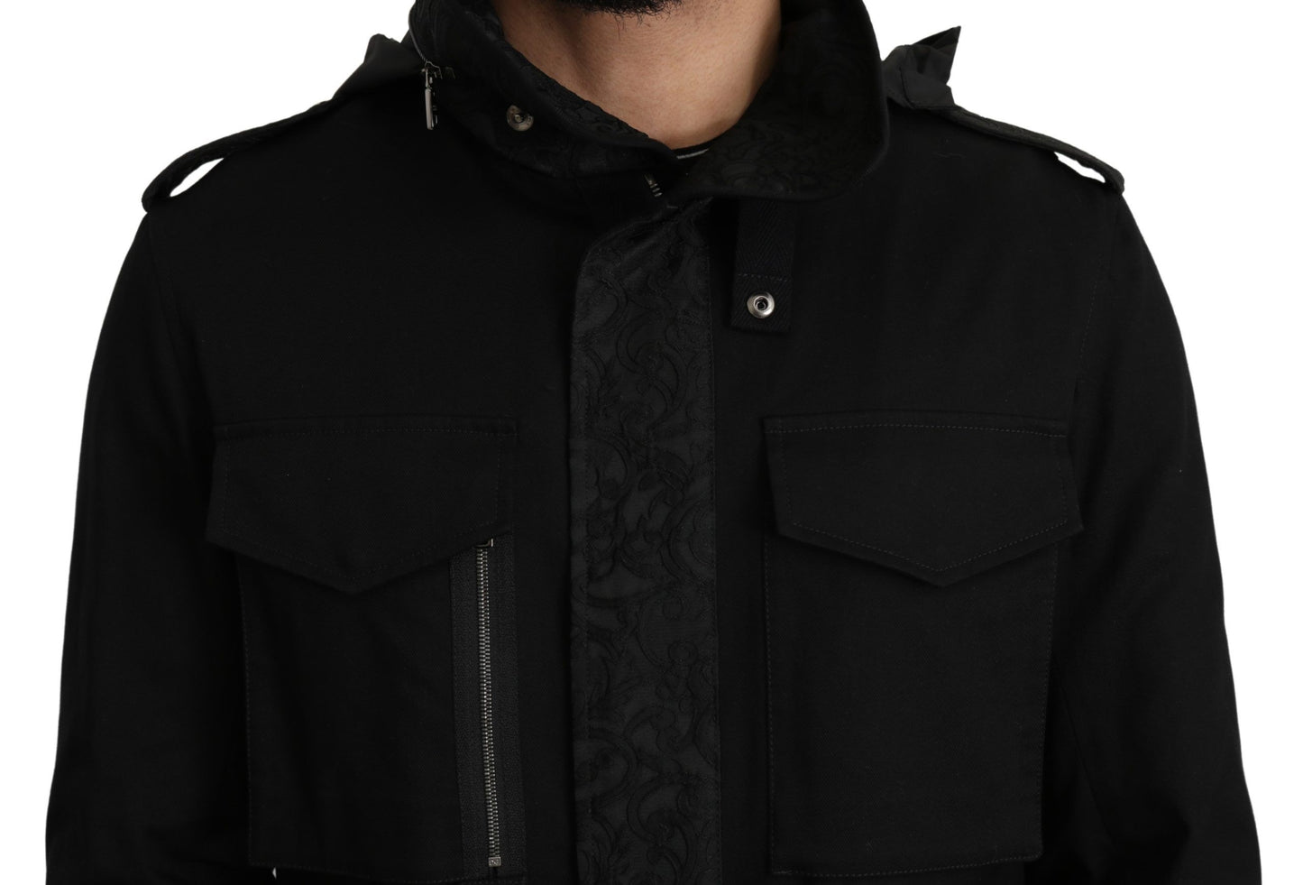 Elegant Black Jacquard Zip Jacket