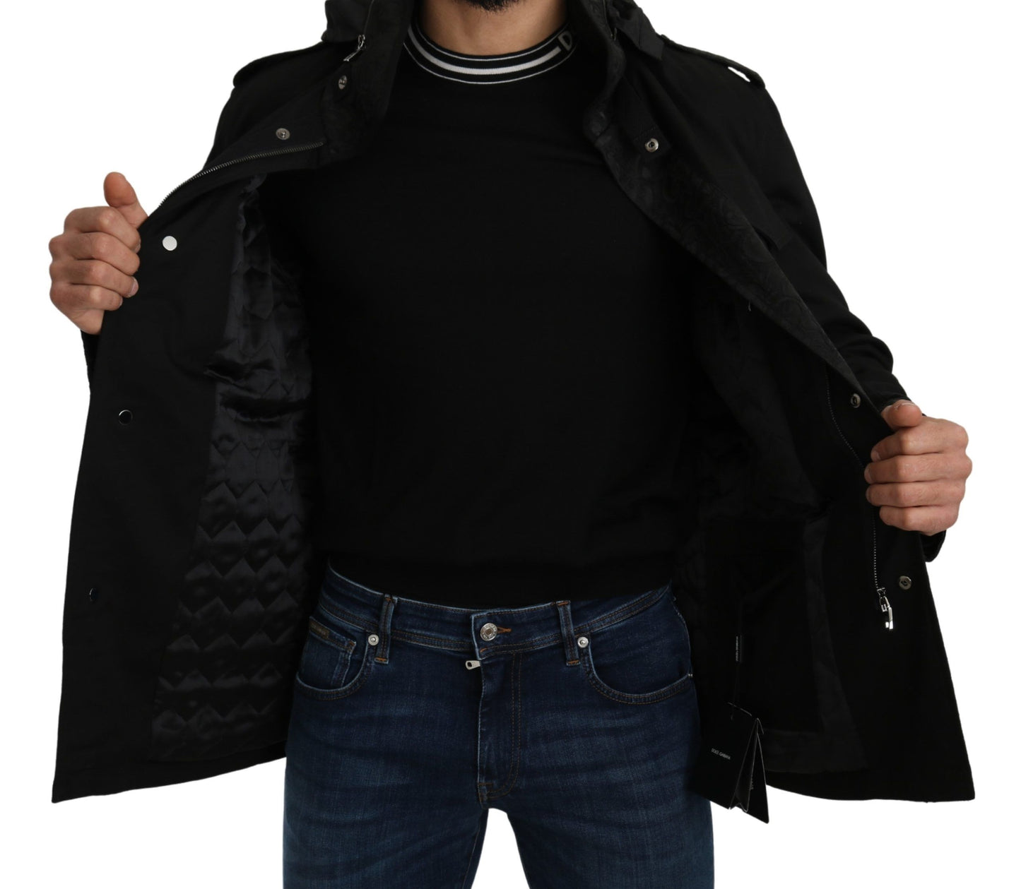 Elegant Black Jacquard Zip Jacket