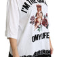 White Angel Print Cotton Round Neck Shirt Tops