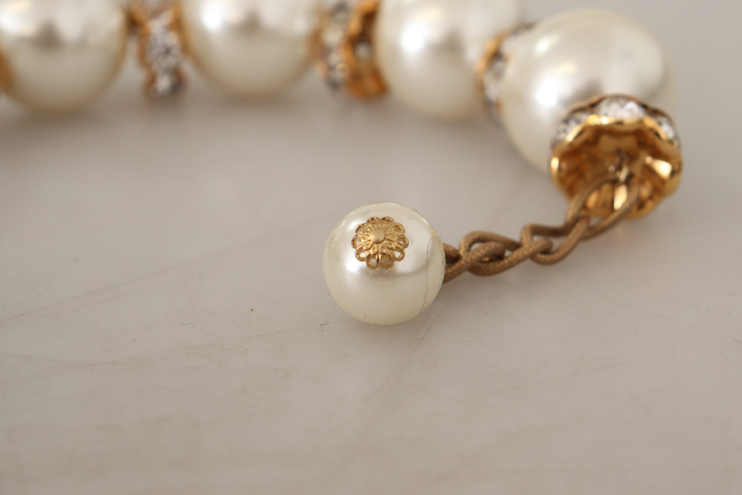 Opulent Gold Tone Bracelet with Crystals and Pearls